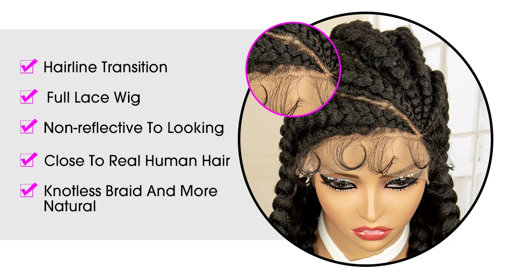 36 inches Synthetic Full Lace Wig for Black Women Braided Wig Lace Frontal Box Braids Wig Women Synthetic Braided