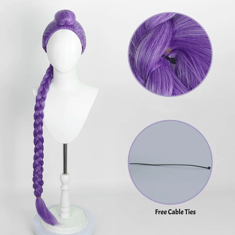 Girls Purple Long Braided Wig Girl Long Straight Braids Wigs for Costume Cosplay Party