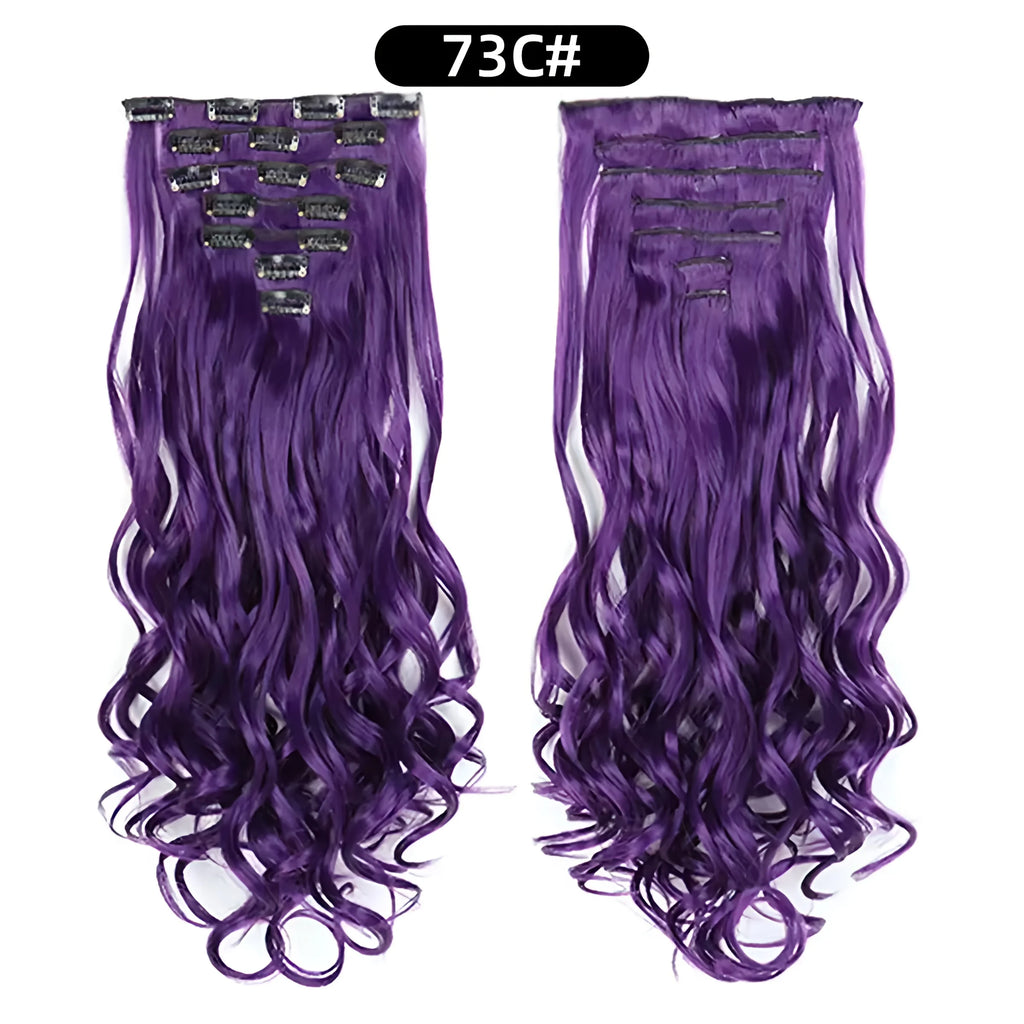 Clip In Hair Extensions 7 PCS Full Head 22 Inch Long Curly Wavy  For Women Girls Hair Synthetic Wig Hairpieces
