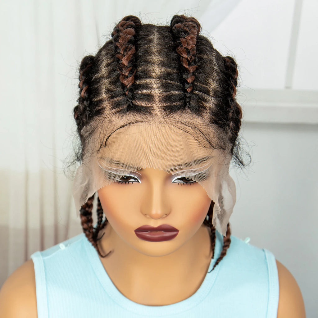 Short Cornrow Braided Wigs Synthetic Full Lace Braids Wig Lace Frontal Braiding Hair Wigs With Baby Hair for Black Women