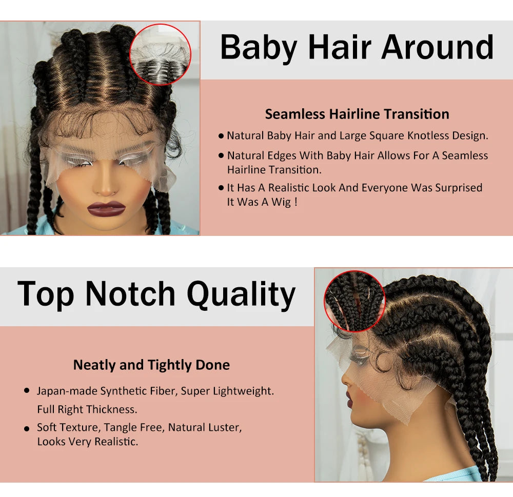 Short Cornrow Braided Wigs Synthetic Full Lace Braids Wig Lace Frontal Braiding Hair Wigs With Baby Hair for Black Women