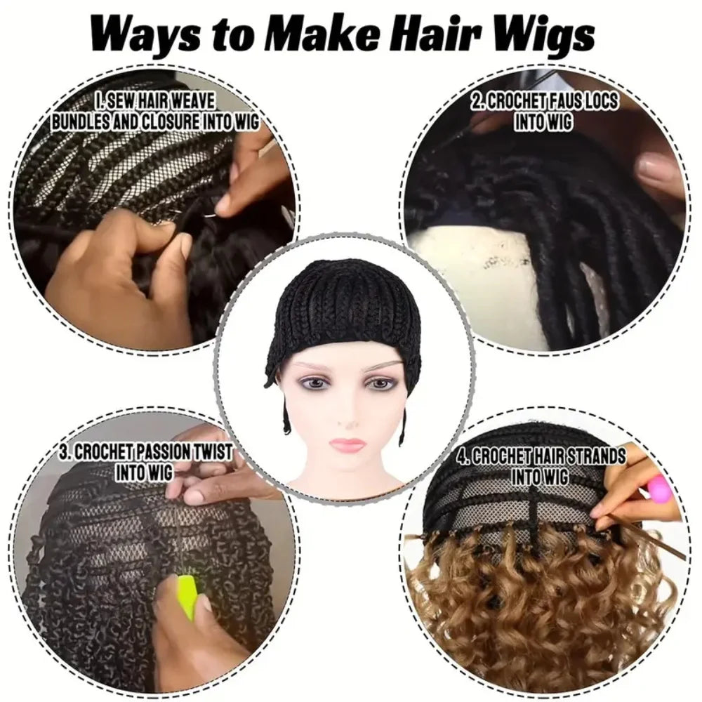 2Pcs Crochet Cornrow Wig Cap forWomen Braided Cap for Weaving Making Wigs with Clips Inside Stretchy Braid Cap