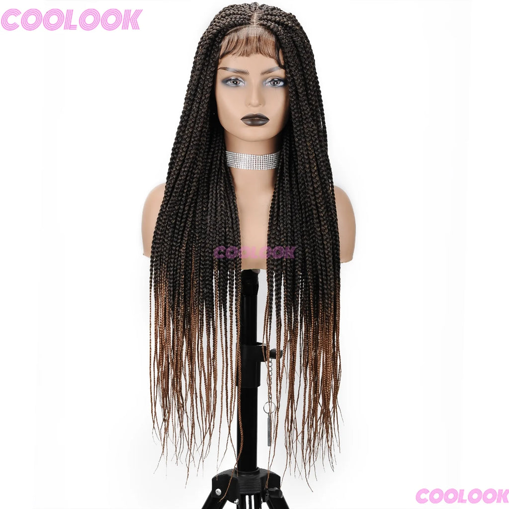 36" Synthetic Box Braided Wigs For Black Women Cornrow Braids Lace Wigs Braids African Wigs