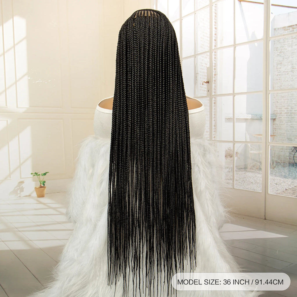 Synthetic Full Lace Cornrow Braided Wigs 36 inches Lace Frontal Square Knotless Box African Braiding Wig for Black Women