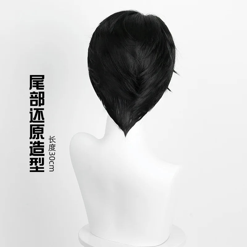 Synthetic Short Black Wig for KP O Squad Boy-Shaga Inspired Jinu Cosplay Anime Costume Hair Party