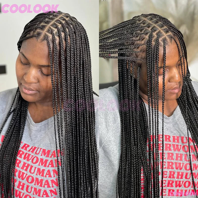 36" Synthetic Box Braided Wigs For Black Women Cornrow Braids Lace Wigs Braids African Wigs
