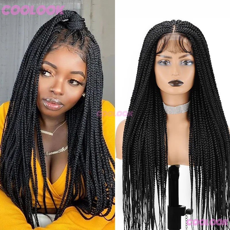 36" Synthetic Box Braided Wigs For Black Women Cornrow Braids Lace Wigs Braids African Wigs