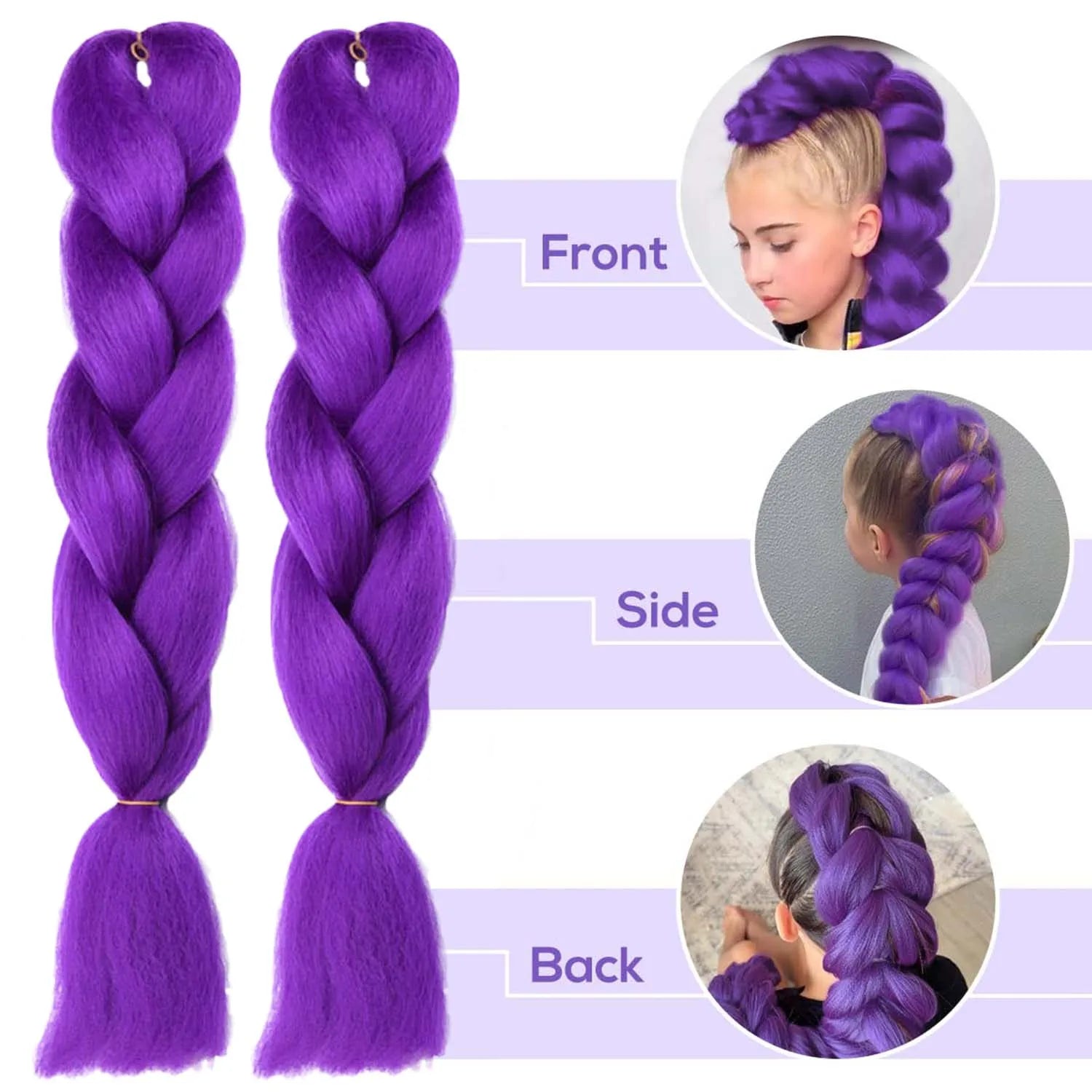 Synthetic 24inch Long Purple Braiding Hair Extensions for Braids Ru mi Braiding Hair for Stage Party Cosplay,Multi-colored Braid