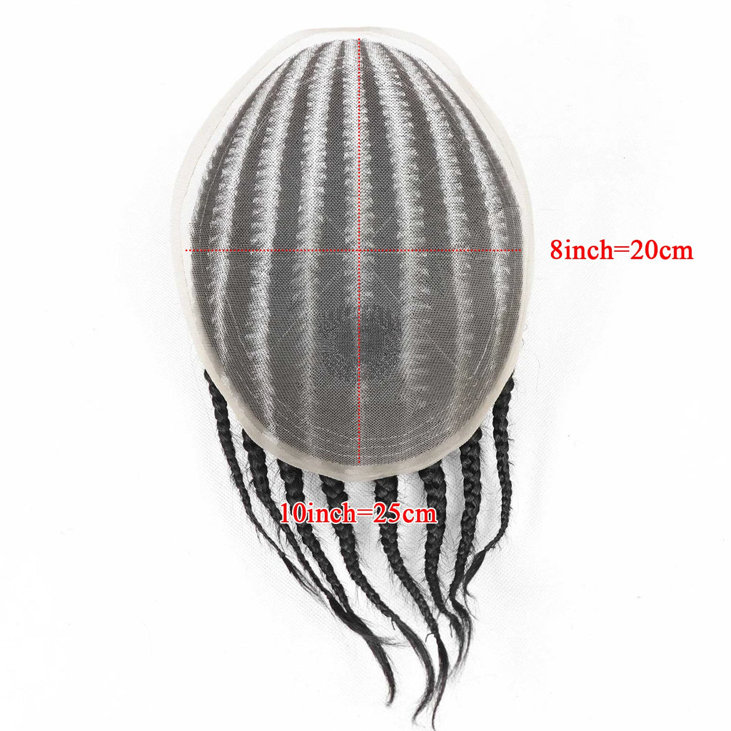 Men's Black Cornrow Box Braided Human Hair Man Toupee Full Lace Male Toupee For Men Afro Cornrow Braids Human Hair Mens Wigs