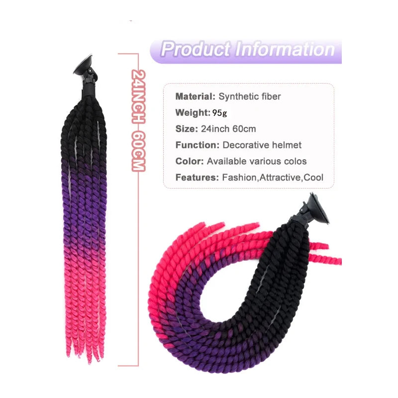 24Inch Synthetic 1pc Ponytail Hair Extensions  Suction Cup Design for Motorcycle Helmets Twist Pigtail  Helmet Not Included