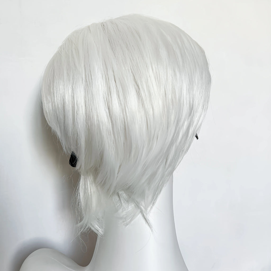 White Wig for Men 6 Inch Short Straight Silver 13*4 Synthetic Lace Front Wigs Heat-resistant Fiber Pelucas for Party Halloween