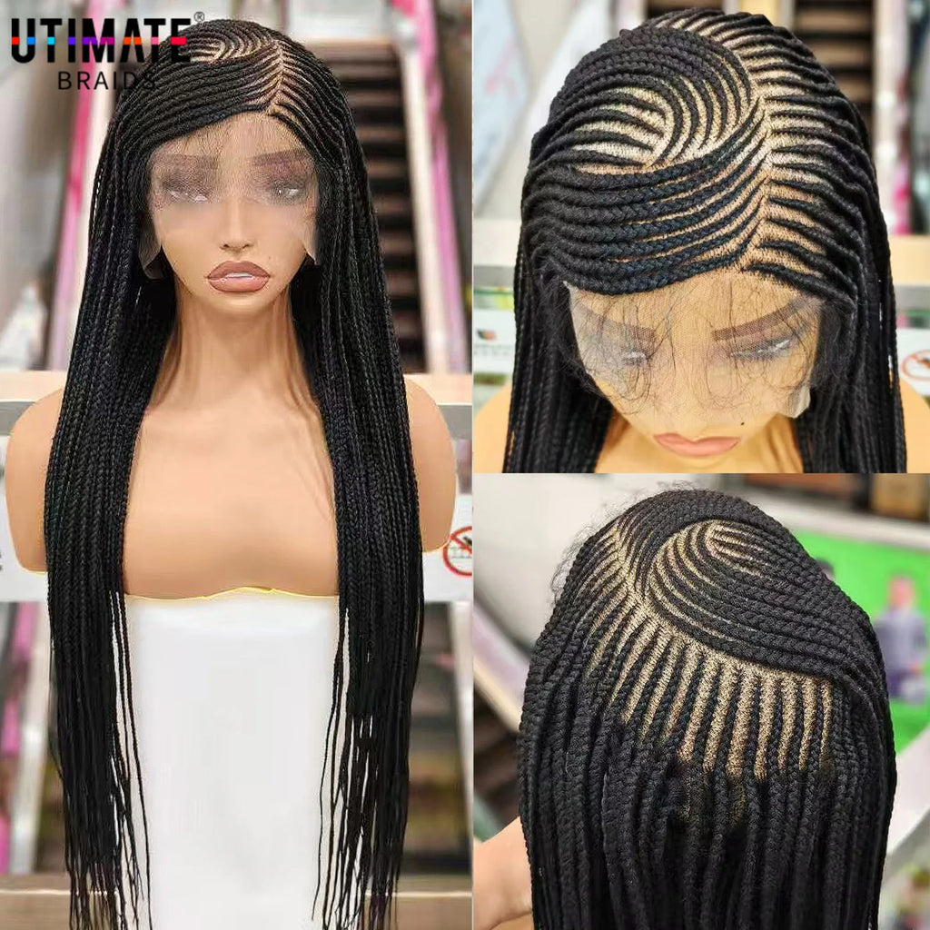 Synthetic Full Lace Cornrow Braided Wigs 36 inches Lace Frontal Square Knotless Box African Braiding Wig for Black Women