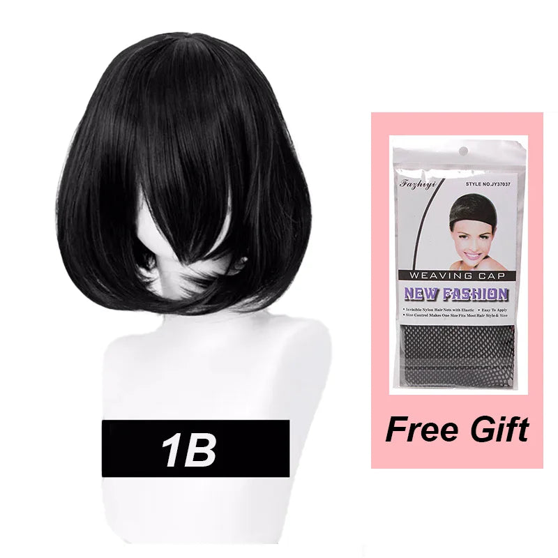 Snoya 35cm Synthetic short bob straight hair with trimmable bangs Lolita pink green blonde red cosplay wigs for women+wig cap