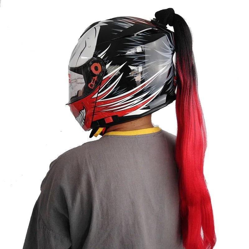 Knight style braided helmet wig - Neutral ponytail accessory for motorcycle, skiing, and bicycle helmets - Role playing