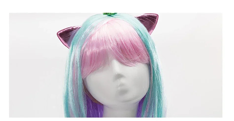 Girls Unicorn Cosplay Hairband Kids Dress UP Wigs Princess Fancy Outfits Accessories Baby Girl Rainbow Braid Synthetic Hair