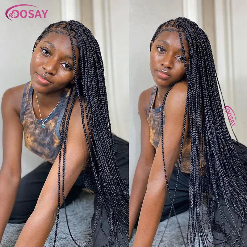 36Inch Synthetic Long Box Braided Wig Full Lace Straight Cornrow Braiding Wig Burgundy Knotless Cornrow Braid Wig With Baby Hair