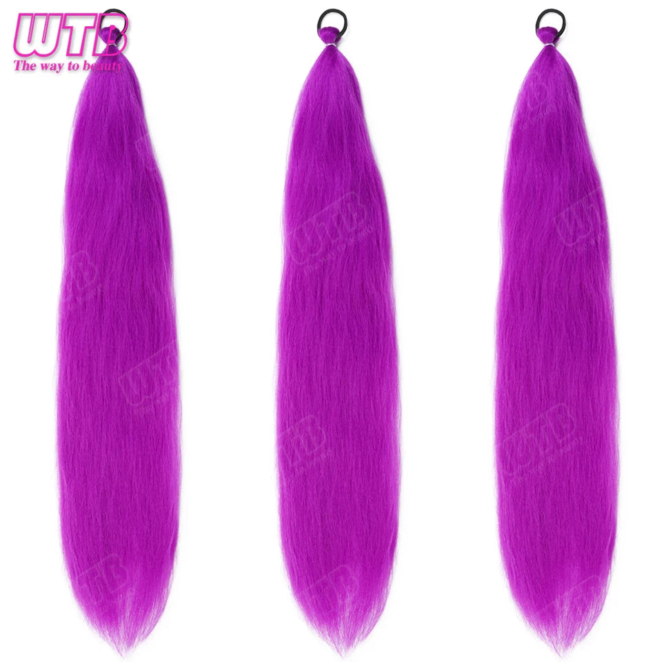 26 inch Purple Braids Ponytail Rubber Band Pre Braiding Hair Synthetic Purple Hair Extensions for Halloween Costume Cosplay