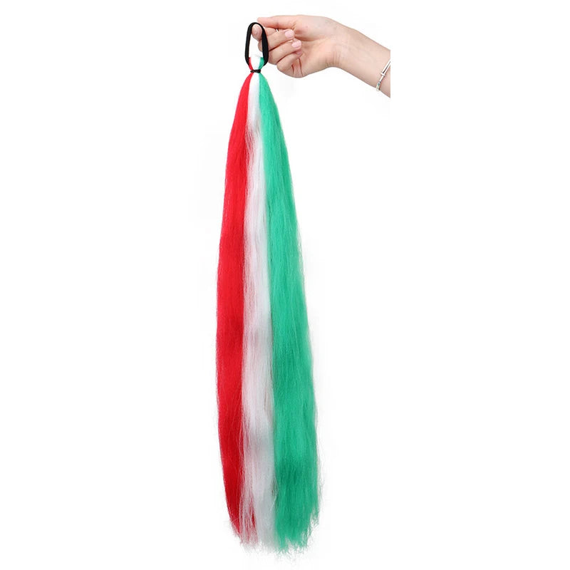 26Inch Synthetic Ponytail Extension with Elastic Tie Hair Band Long Yaki Straight Colored Braiding Ponytail Ombre Colors