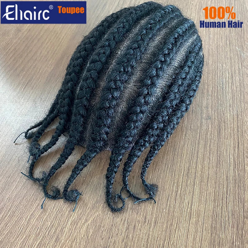 8 Cornrow Braids Men's Wig Q6 Base Male Hair Prosthes Toupee For Men 6" Men's capillary prothesis Cornrow Braids 100% Human Hair