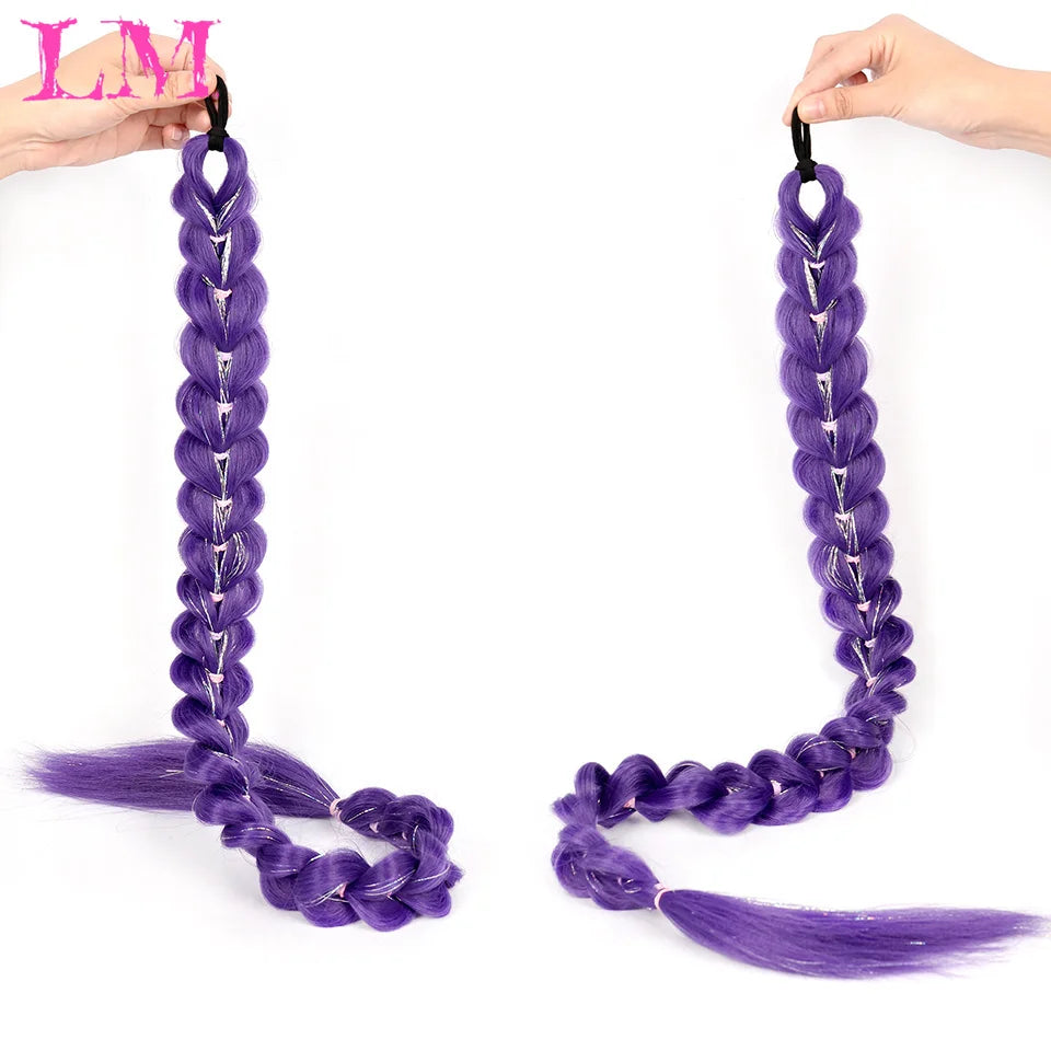 LM Synthetic 32nch Long Purple Braiding Hair Extensions for Braids Rumi Braiding Hair for Stage Party Cosplay Multi-colored Br