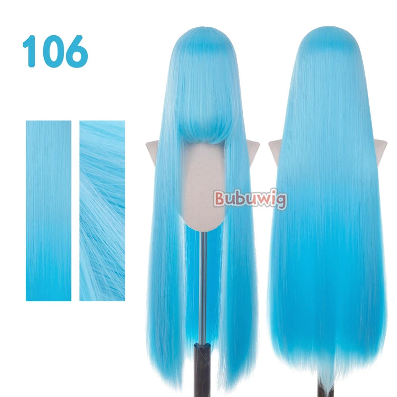 Bubuwig Synthetic Hair 100cm Long Straight Pure Color Cosplay Wigs Over 100 Colors Pink Orange Blonde Green Wig Heat Resistant