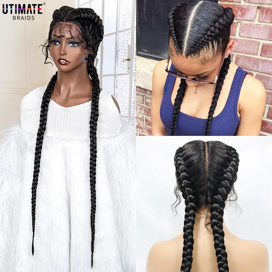 36 Inches Cornrow Braided Wigs Synthetic Lace Front Braids Wigs for Black Women Long Lace Wigs Double Braid Knotless