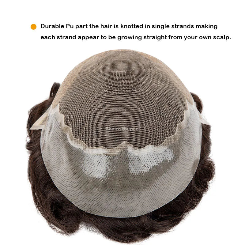 Q6 Men's Wig Human Male Hair Prosthesis Lace & Knotted PU Wigs for Men ,Wigs for Men 100% Soft Human Hair Prosthesis for Men