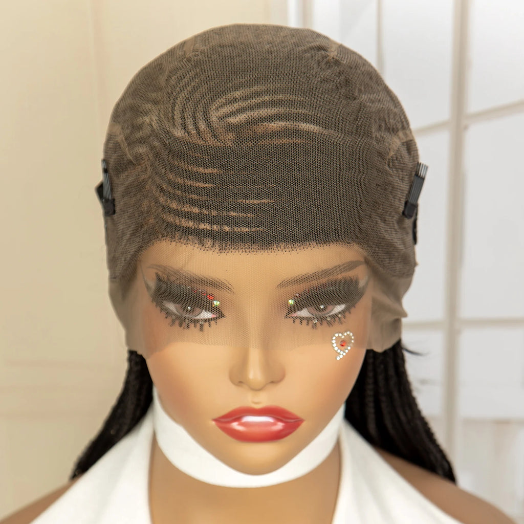 Synthetic Full Lace Cornrow Braided Wigs 36 inches Lace Frontal Square Knotless Box African Braiding Wig for Black Women