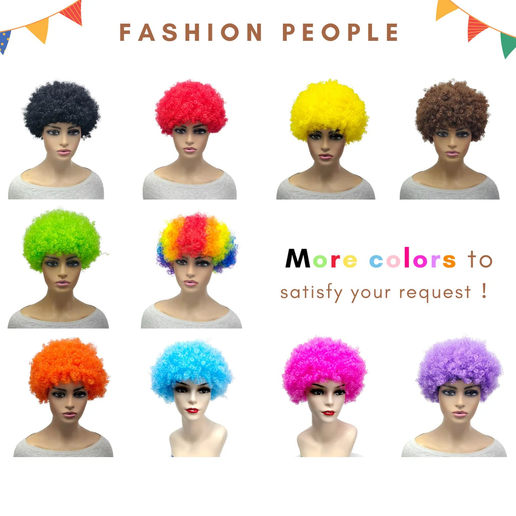 Clown Wig Afro Puff Wigs 80s Cosplay Anime Party Christmas Halloween Fancy Funny Wigs