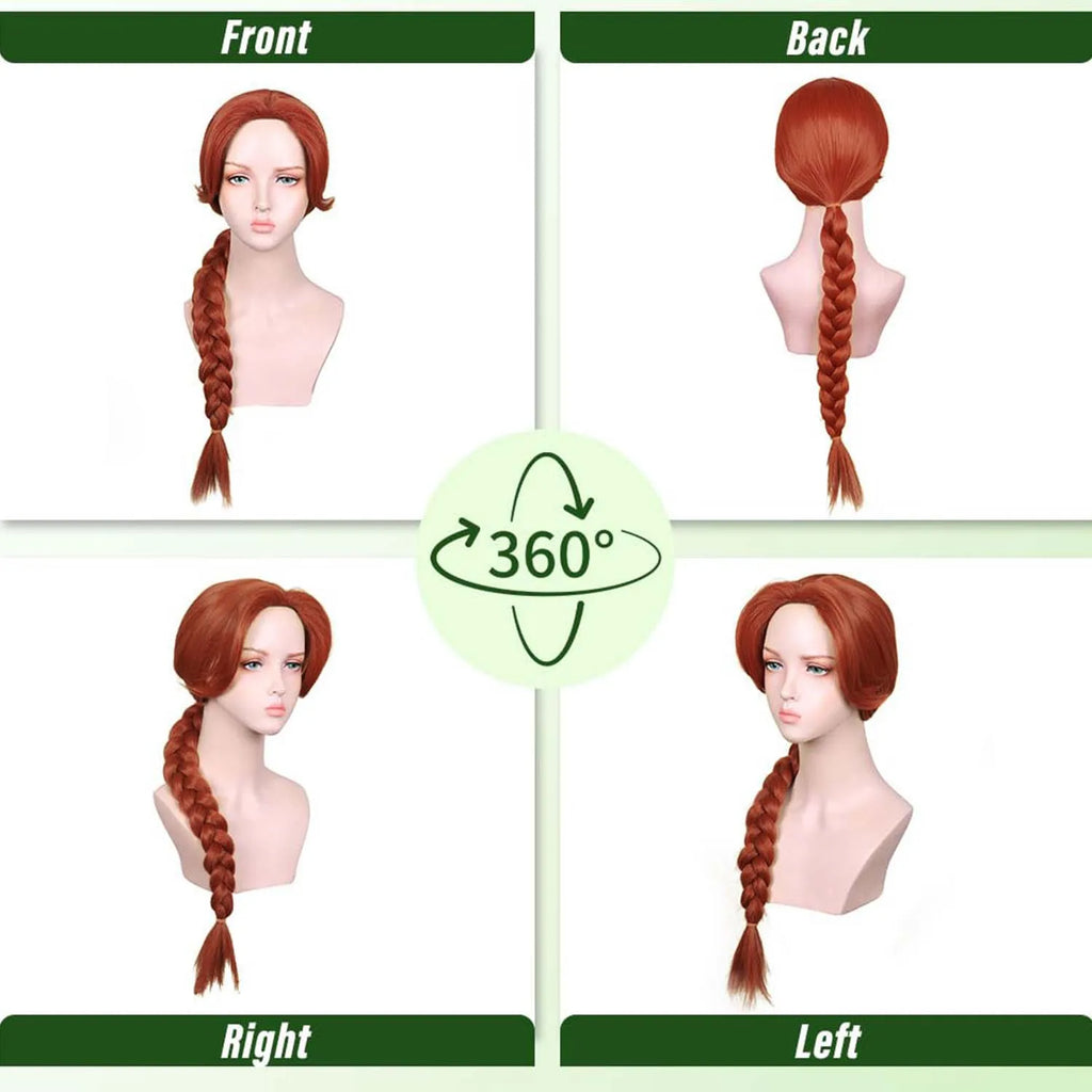 Synthetic Long Braid Reddish Brown Wig for Women, Fiona Wig Princess Red Brown Movie Wig for Halloween Costume Cosplay Party