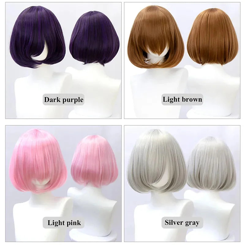 Snoya 35cm Synthetic short bob straight hair with trimmable bangs Lolita pink green blonde red cosplay wigs for women+wig cap