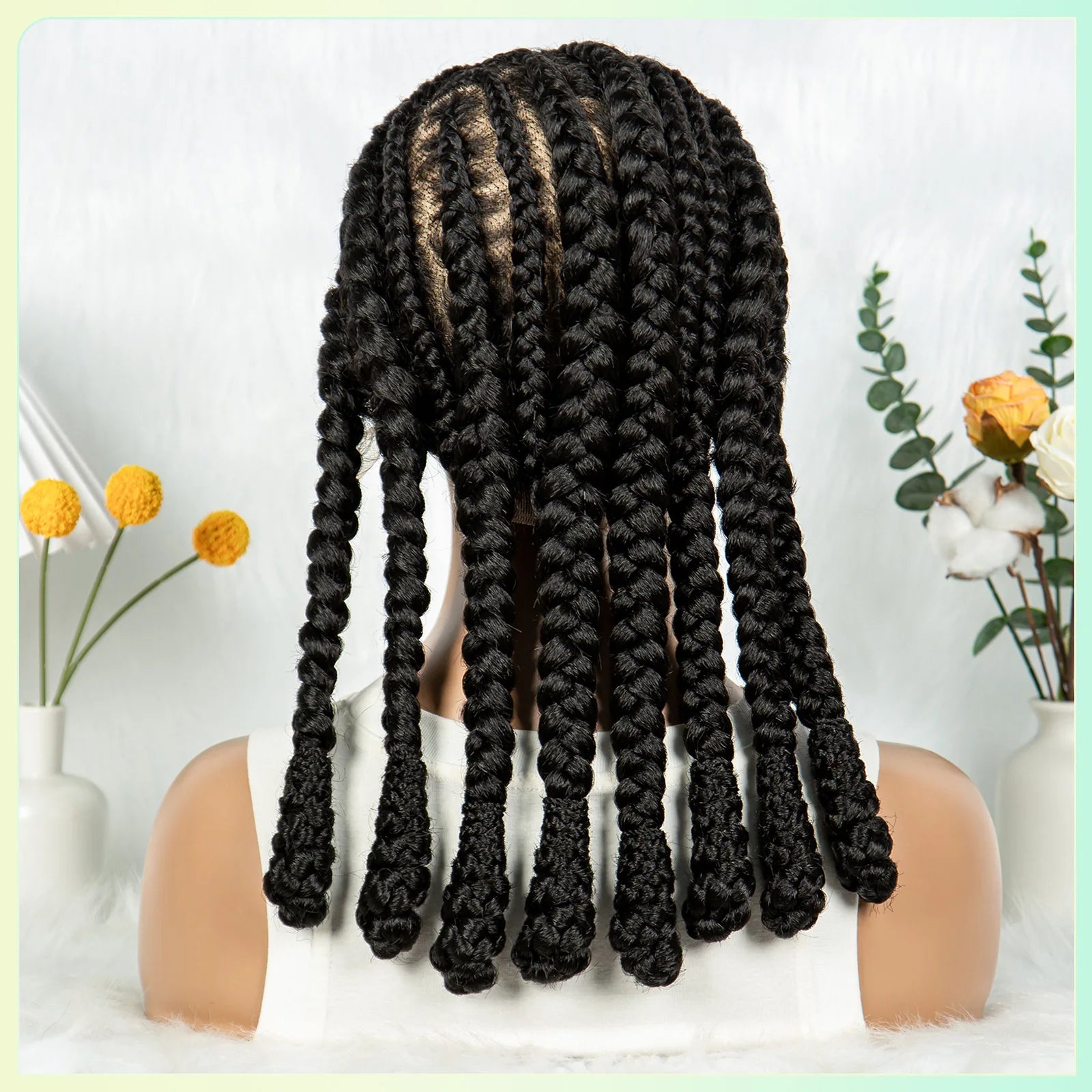 16inch Cornrow Braided Wig Knotless Lace Frontal Braids Wig Synthetic Full Lace Braided Wigs with Baby Hair for Black Women