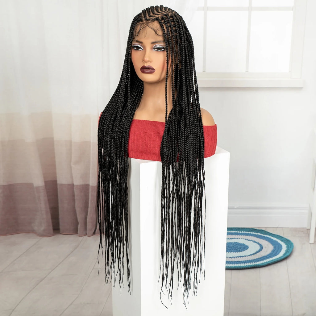 Cornrow Braided Wigs 36in Synthetic Full Lace Braiding Hair Wigs Knotless Lace Frontal Braids Wig with Baby Hair for Black Women