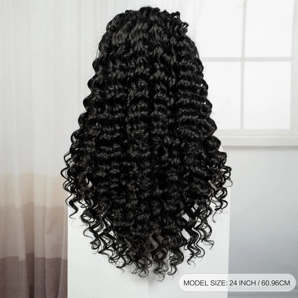 26Inch Cornrow Braided Wigs 13x6 Transparent Lace Front Deep Wave Hair Wigs Synthetic Kinky Curly Brazilian Hair Wigs for Women