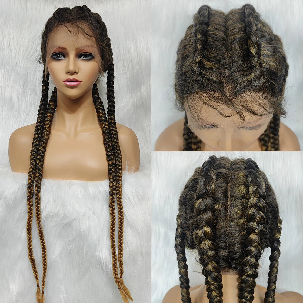 Synthetic Lace Cornrow Box Braids Wig Braided Wigs Burgundy Hair Wig For Black Women American African Wig