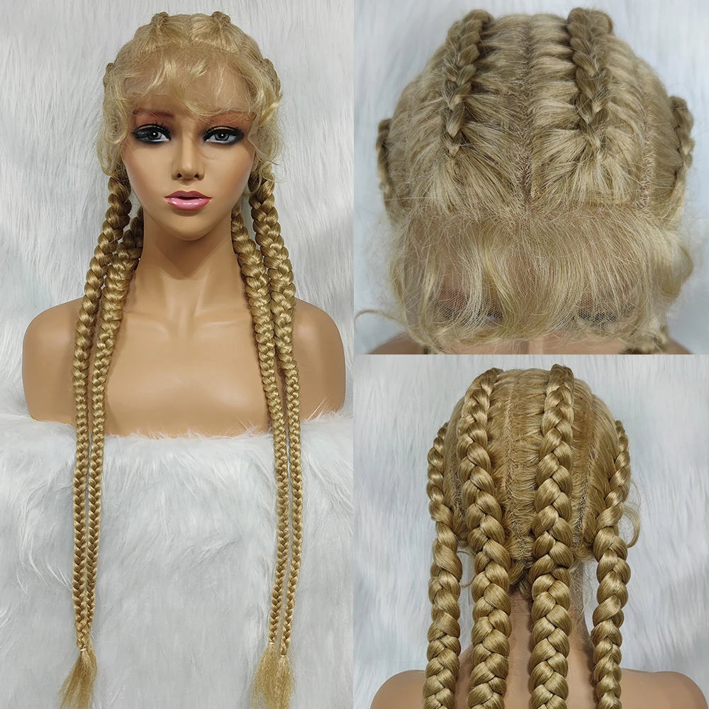 Synthetic Lace Cornrow Box Braids Wig Braided Wigs Burgundy Hair Wig For Black Women American African Wig