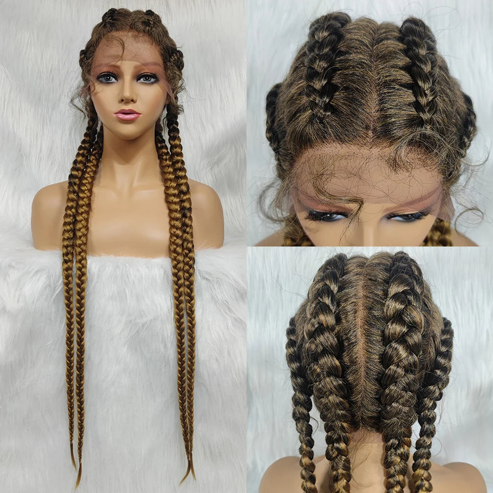 Synthetic Lace Cornrow Box Braids Wig Braided Wigs Burgundy Hair Wig For Black Women American African Wig
