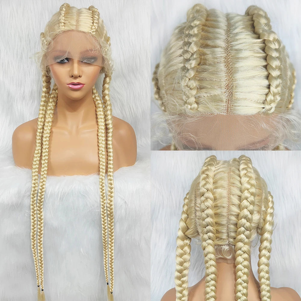 Synthetic Lace Cornrow Box Braids Wig Braided Wigs Burgundy Hair Wig For Black Women American African Wig